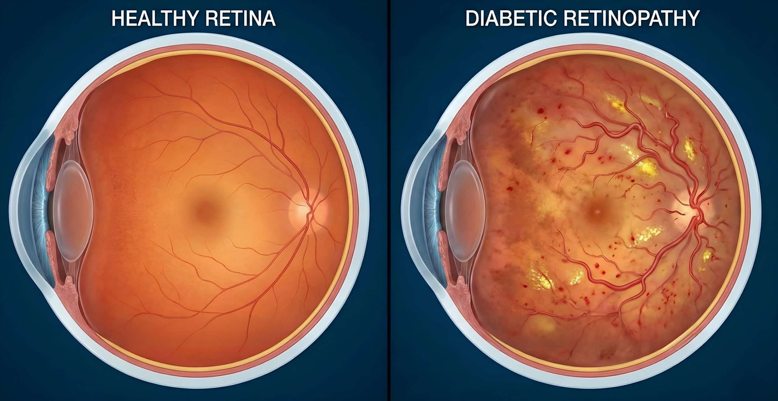 Healthy Retina vs Diabetic Retinopathy Eye Anatomy Comparison Diabetic retinopthopy